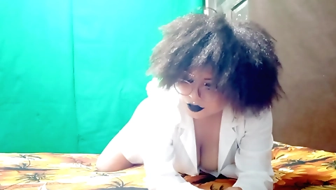 Brunette nurse has fun with a patient in her night shift