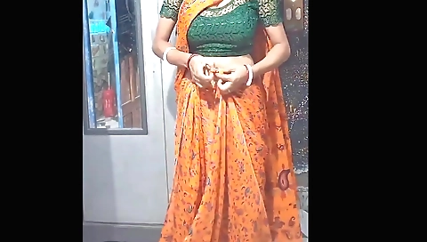 Indian bhabhi in a saree dress fucks hard in her vagina