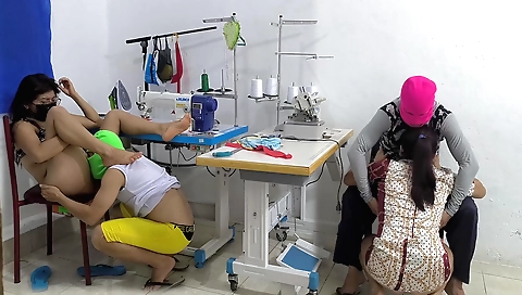 Stepsisters and their stepbrother are having fun in the kitchen