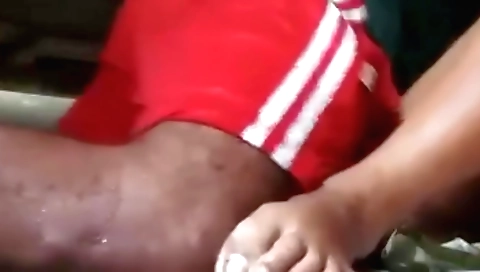 Indian girl with perfect tits playing with a toy in dirt