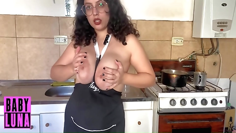 Amateur milf solo female cooking a pan on the couch