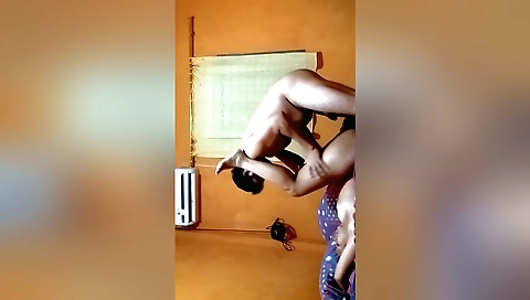 Amateur brunette in doggy pose and small tits in webcam