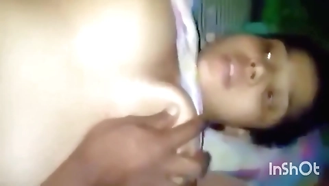 Brunette indian teen with a pair of tits taking off her panties