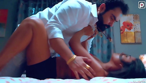 Horny brunette milf 18+ masturbates while lover plays with her breasts