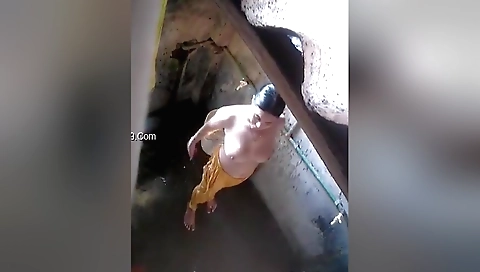 A brunette girl with small tits is naked in the shower ️