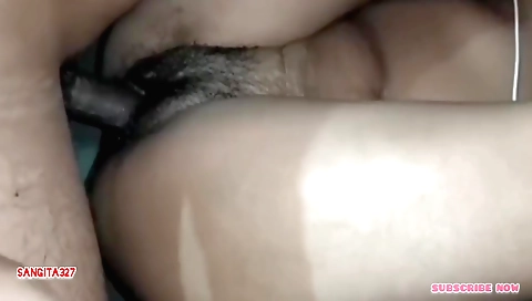 Indian amateur babe in a bikini plays with her hairy pussy