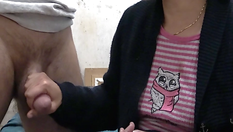 Perverted stepmom giving her man a handjob and a blowjob