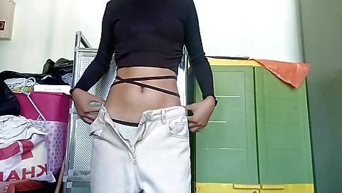 Amateur brunette shows off her body in a solo scene