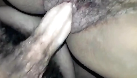 Hairy brunette getting creampie on her hairy pussy