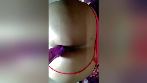Indian slut with huge ass giving me a handjob and dildo