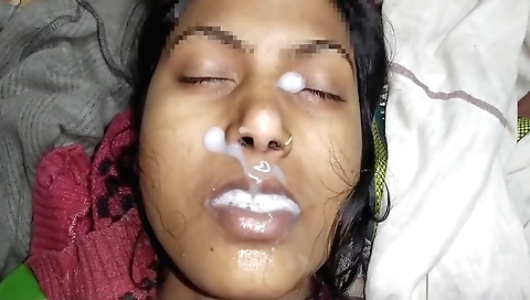 Brunette babe is giving her mouth to a fat load of cum