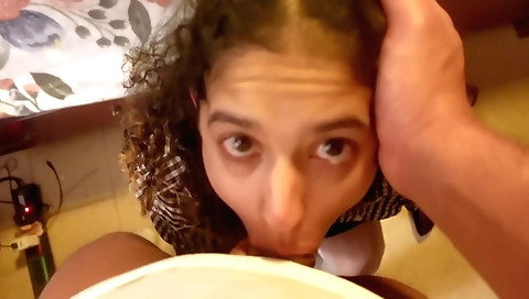 Charming brunette in stockings gets her stepdaughter caught