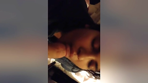 Amateur brunette teen with perfect tits giving a great blowjob