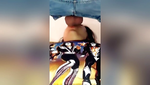 Brunette and her man deepthroating on a coffee cup