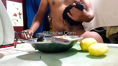 Brunette with natural tits fucked on the dinner table