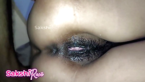 Hairy indian whore with a shaved pussy receiving a creampie